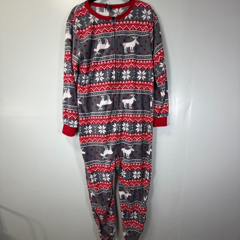 Pjs and Presents Cozy Jumpsuit Pajamas with Unicorn‎ Print - Red and Gray XL
